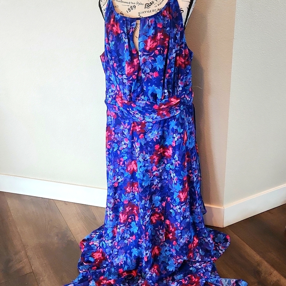 R&M Richards Blue Floral-Print Keyhole Maxi Dress Size 22 W